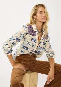 Long Sleeve Floral Blouse with Smocked Yoke