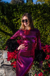 Julianne Sequin Dress in Black Cherry
