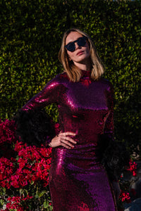 Julianne Sequin Dress in Black Cherry