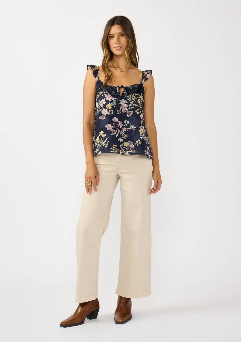 Ruffle Strap Lace Trim Tank