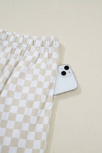 Checkered Print Half Sleeve Tee 2pcs Lounge Pant Set