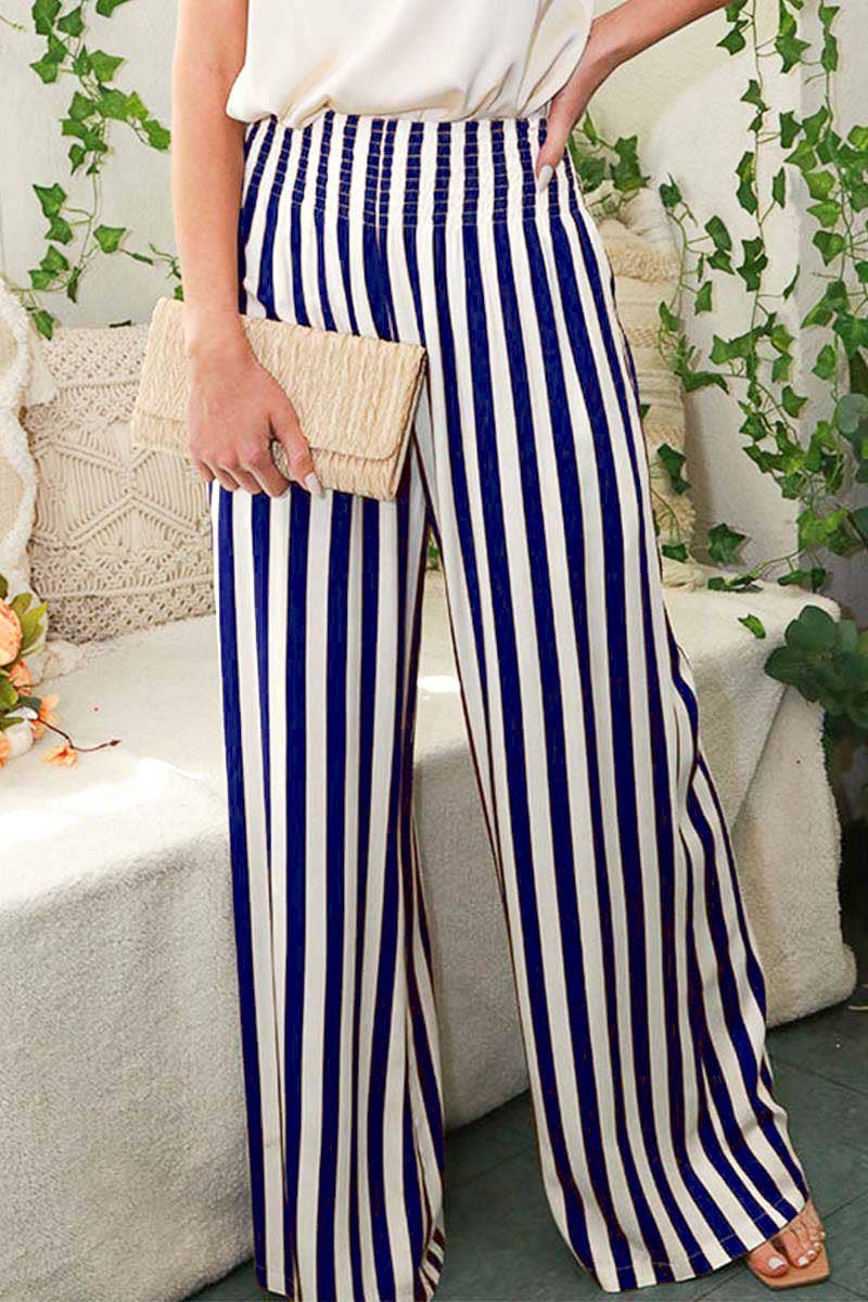 High-Rise Smocked Band Pocket Wide Leg Pants