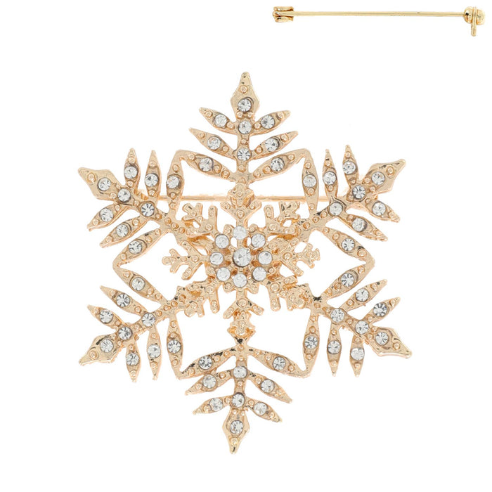 Rhinestone Jeweled Snowflake Brooch Pin