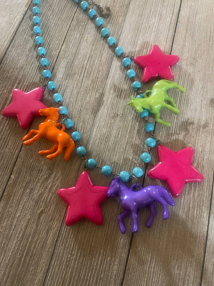 Colorful Pony & Star Necklace-whimsical/western/equestrian 