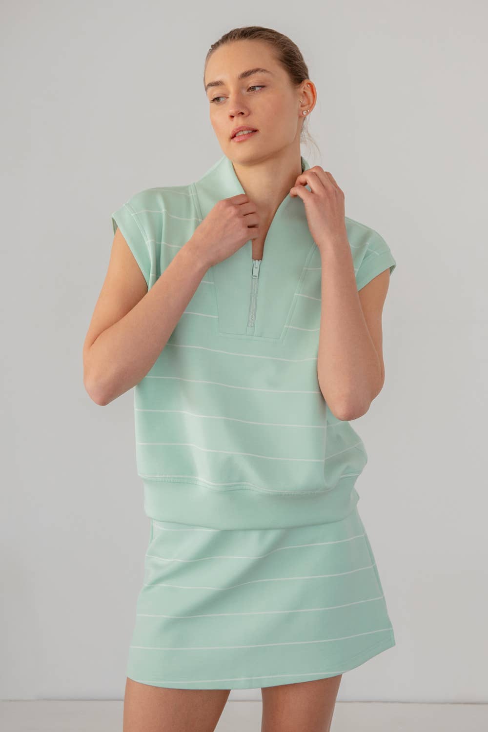 Modal Scuba Stripe Luxe V-NECK Sleeveless Top And Skort Set