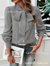 Long Sleeve Loose Fit Plaid Casual Blouse Shirt