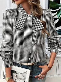 Long Sleeve Loose Fit Plaid Casual Blouse Shirt