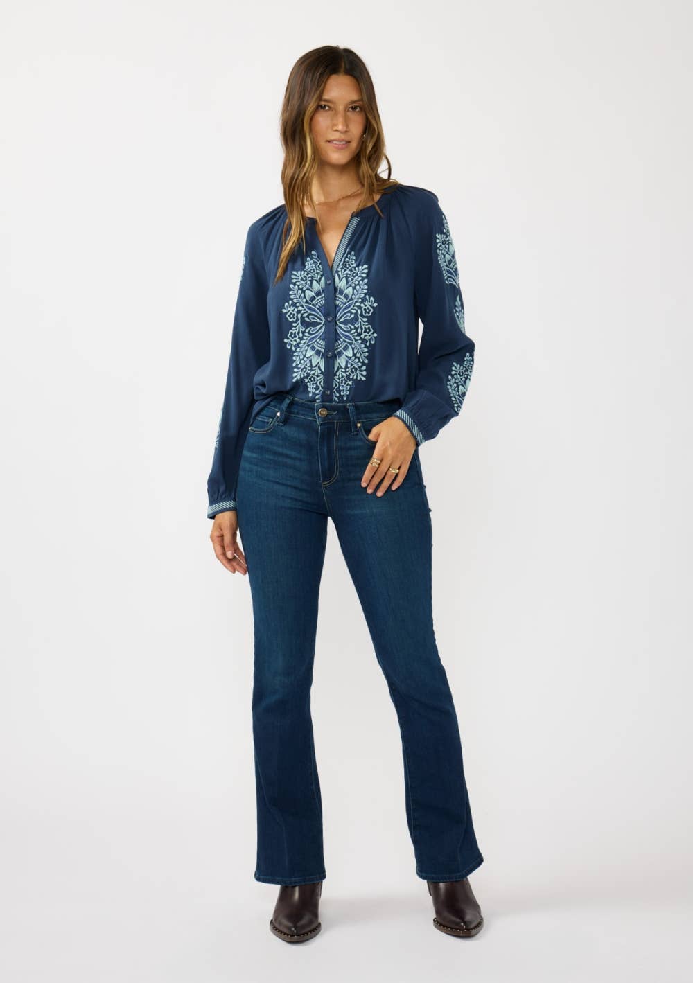 Embroidered Raglan Button Blouse
