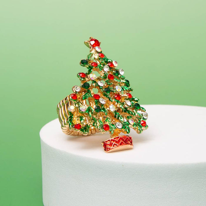 Rhinestone Christmas Tree Stretch Ring