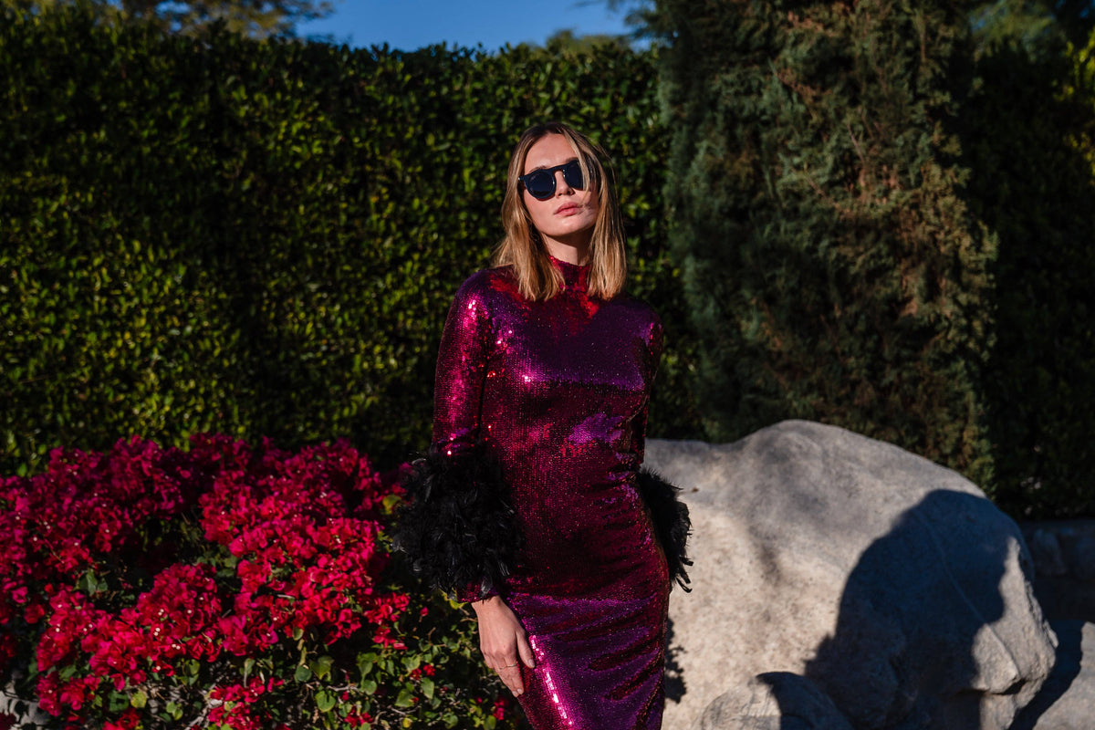 Julianne Sequin Dress in Black Cherry
