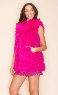 W.A.Y Mongolian Lamb Faux Fur Lapel Vest