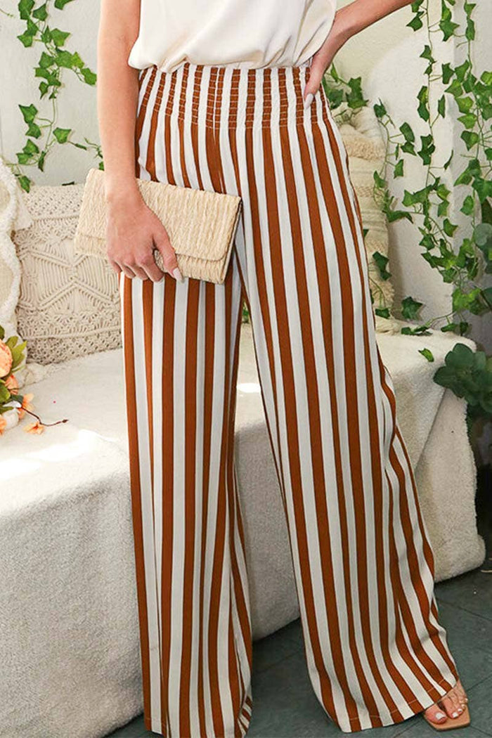 High-Rise Smocked Band Pocket Wide Leg Pants