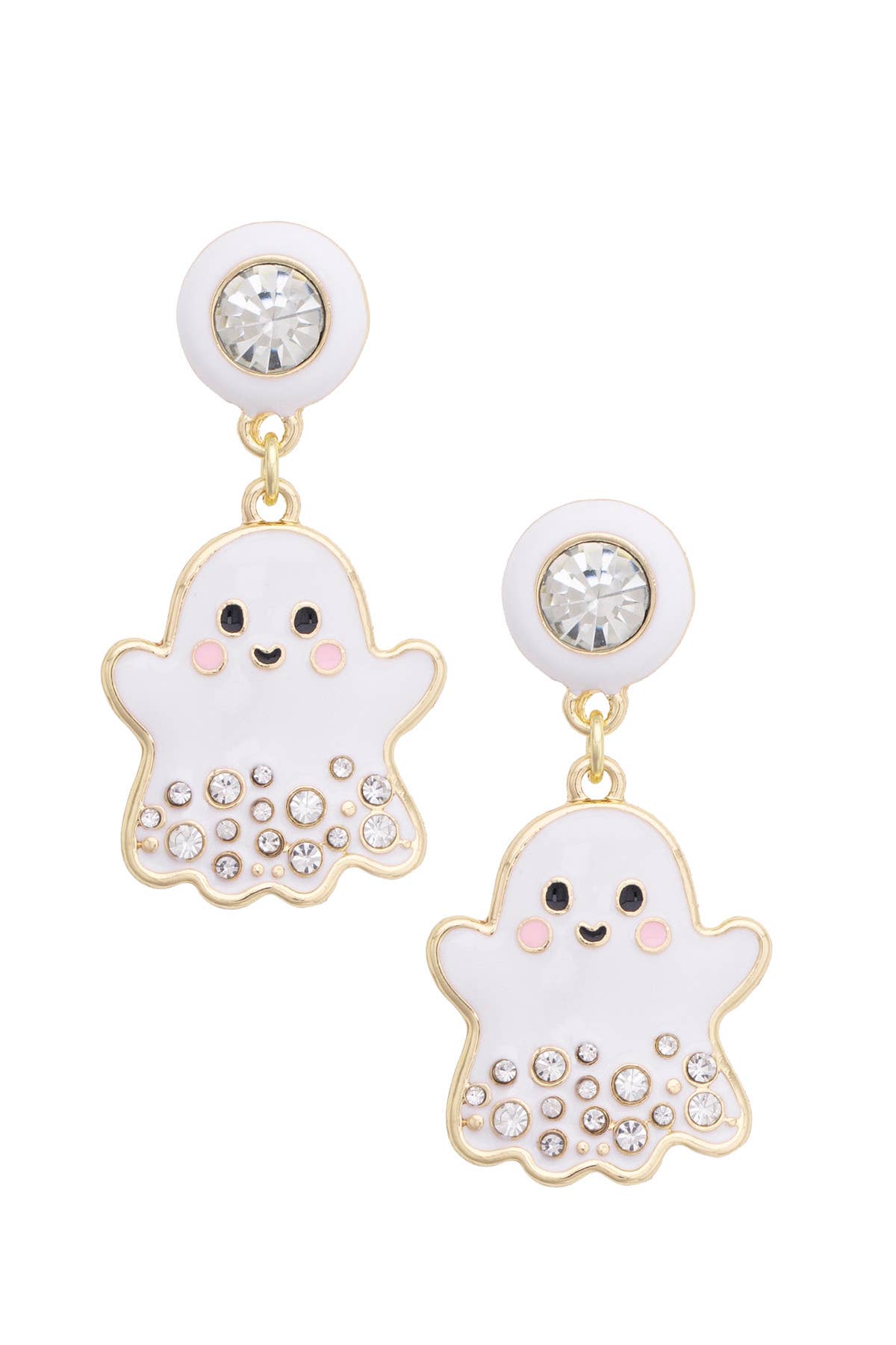 Rhinestone Ghost Drop Earrings in White