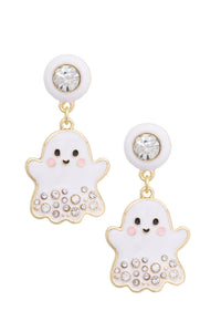 Rhinestone Ghost Drop Earrings in White