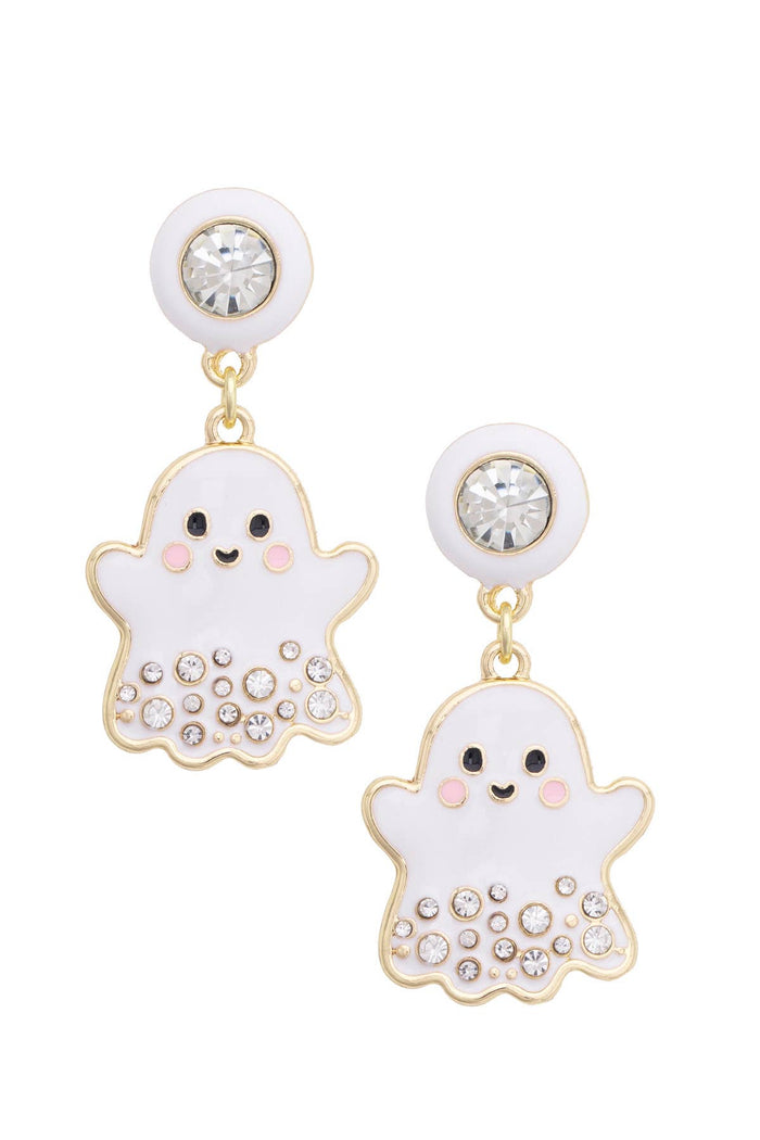 Rhinestone Ghost Drop Earrings in White