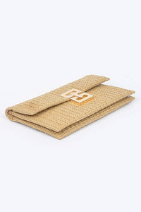 Faux Straw Metal Flap Clutch