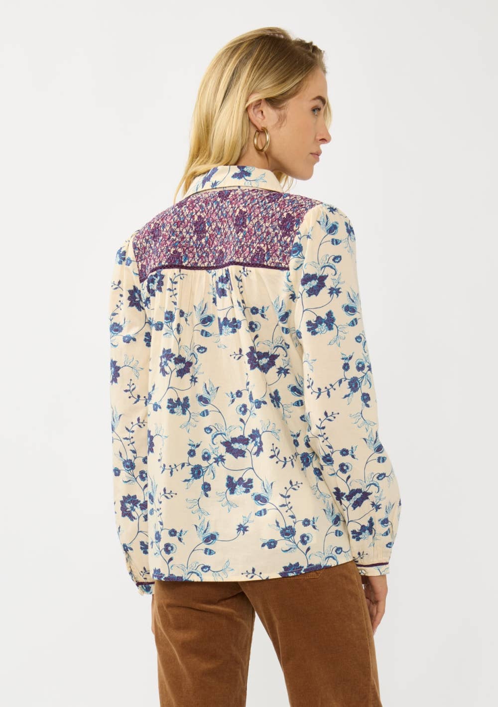 Long Sleeve Floral Blouse with Smocked Yoke