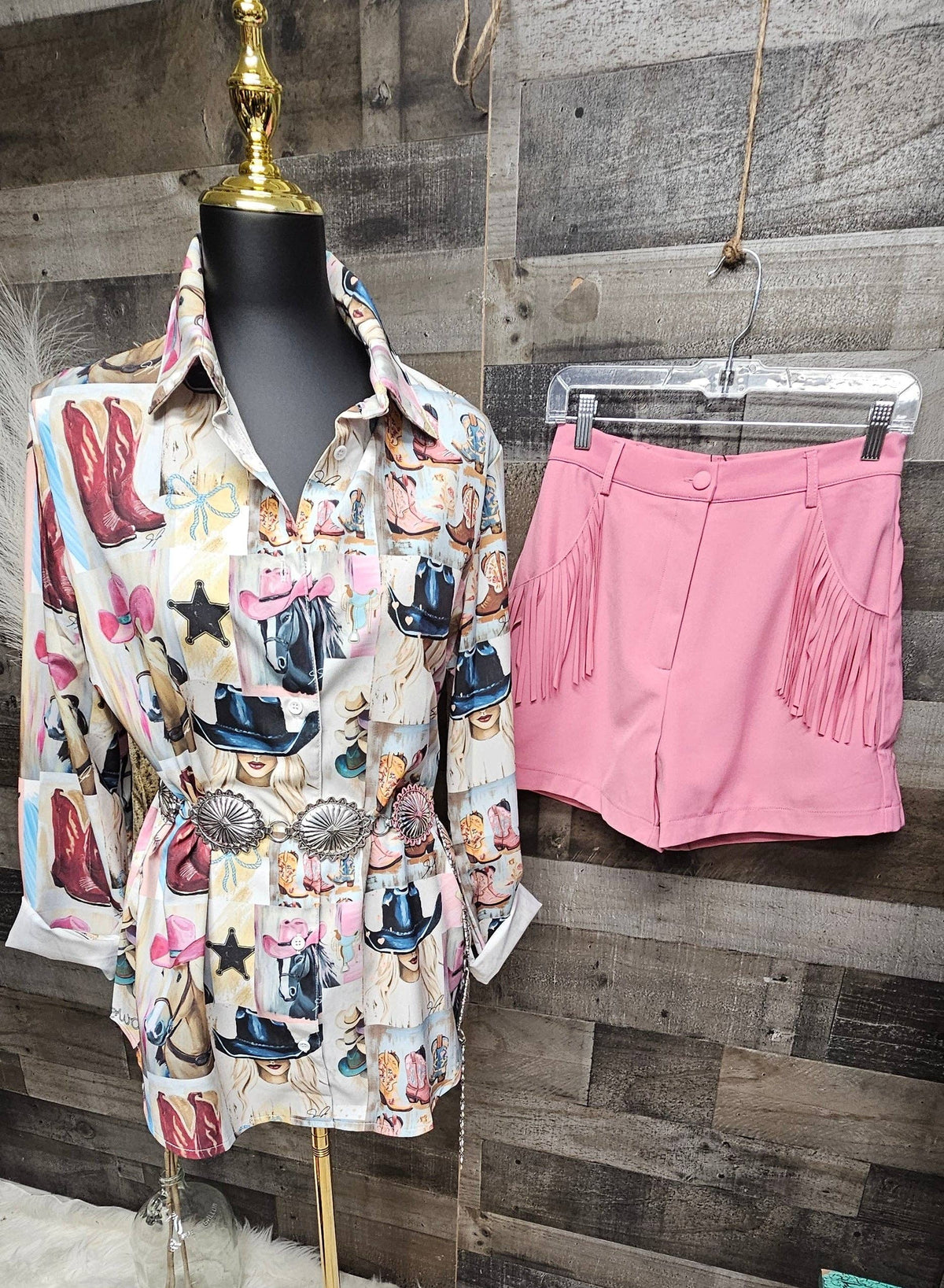Baha Ranch Danilo Painted Cowgirl Collage Button Up Shirt