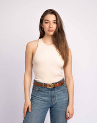 Caia | Double Ring Leather Belt with Gold Buckle
