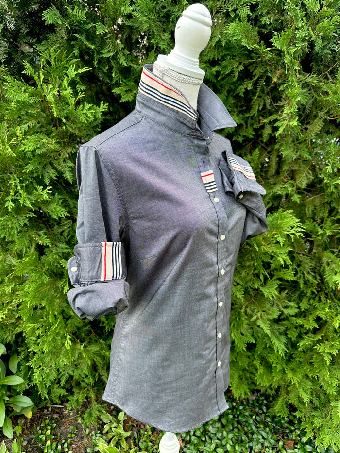 Casie 2 - Black Oxford w/Tan, Black & Red Stripe Ribbon